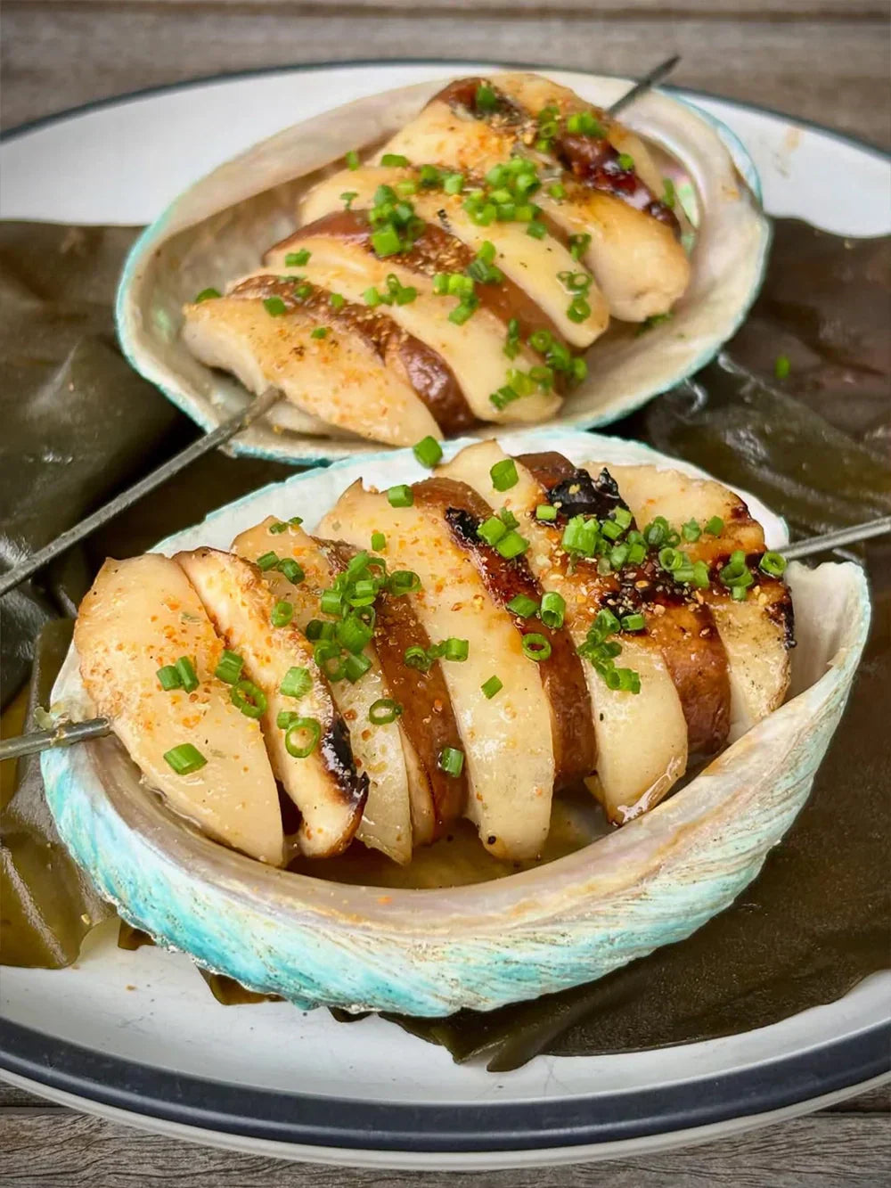 Miso & Duck Fat Glazed Abalone & Shiitake Skewers