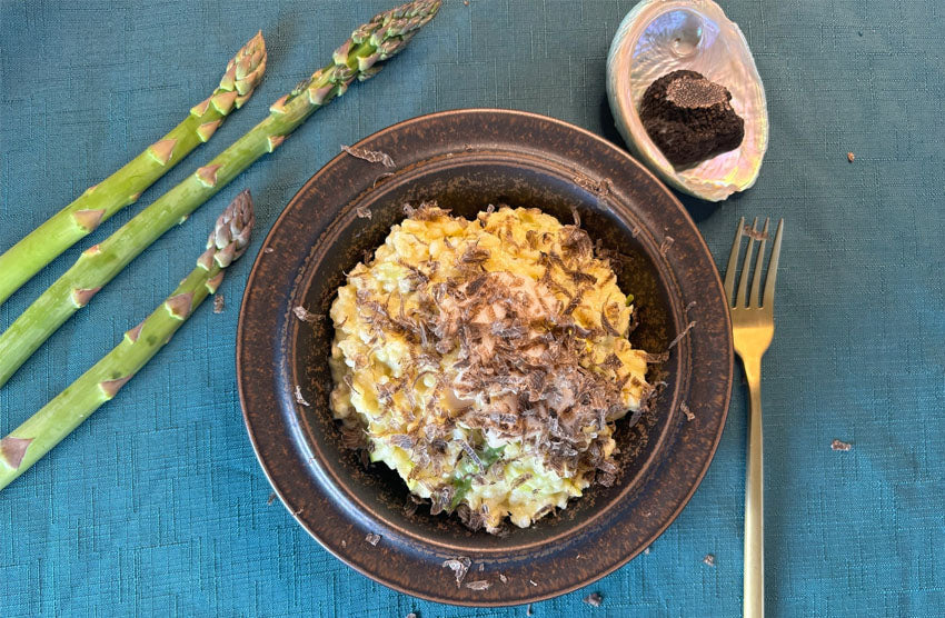 Abalone Risotto with Corn, Asparagus and Truffle