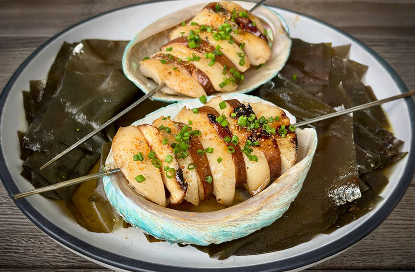 Miso & Duck Fat Glazed Abalone & Shiitake Skewers